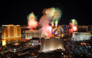 Las Vegas strip fireworks night lights